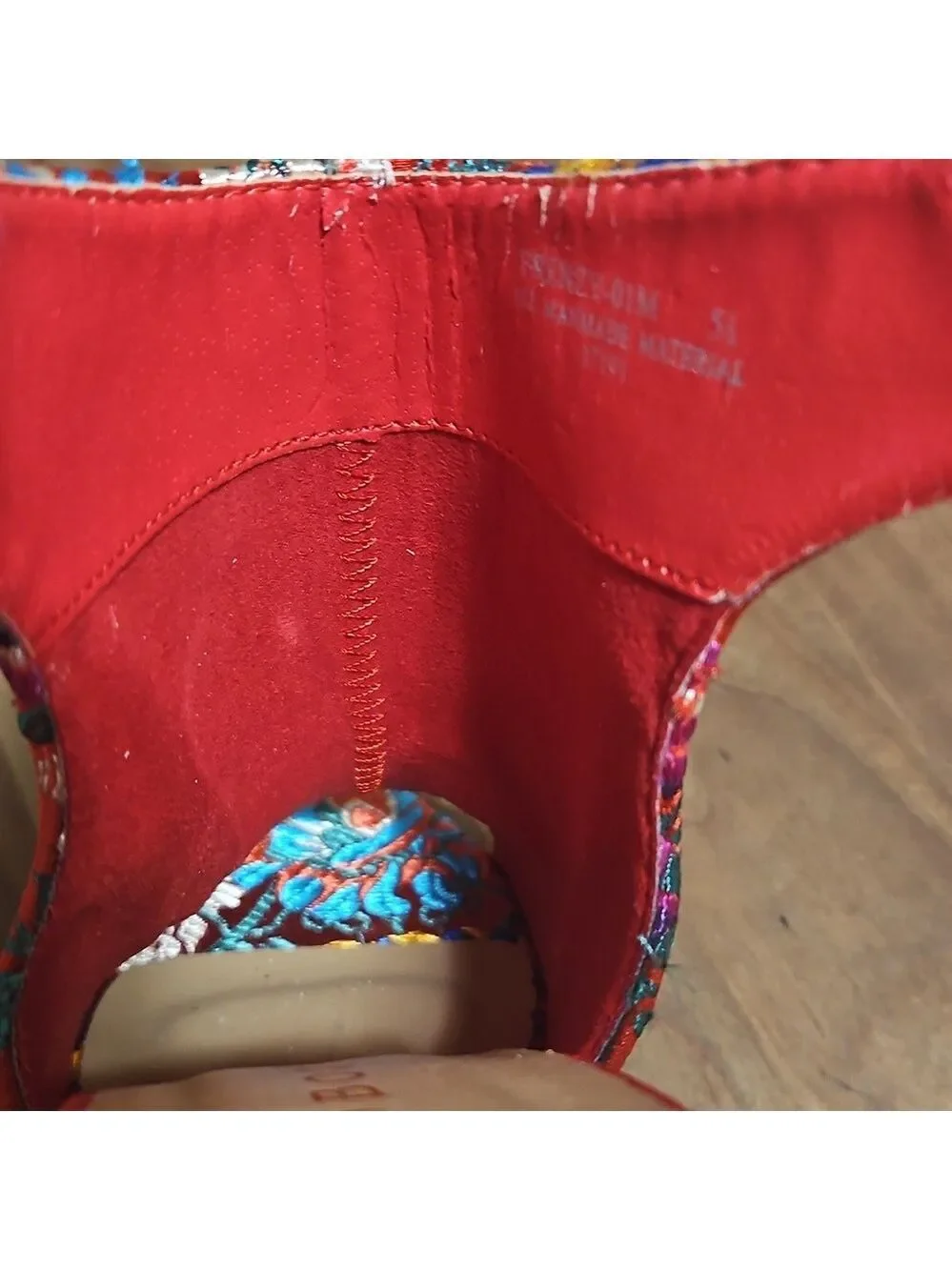 Bamboo Red Floral High Heels with Ankle Strap 5.5 Embroidered Colorful Handmade